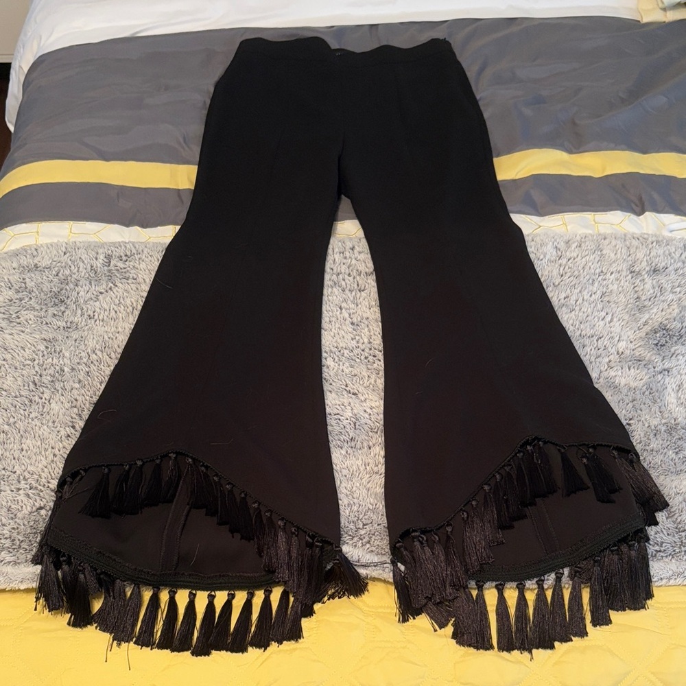 Zara Black Flared Pants with Tassel Detail